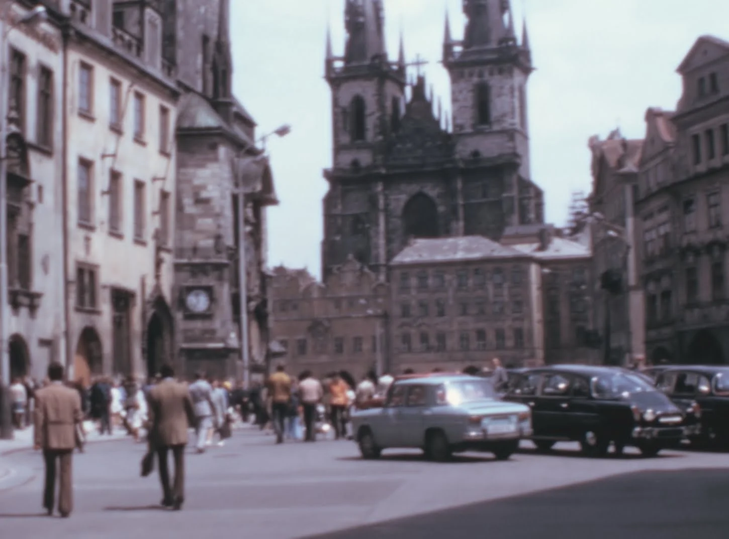 Traffic and pedestrians in central Prague in the 1970s